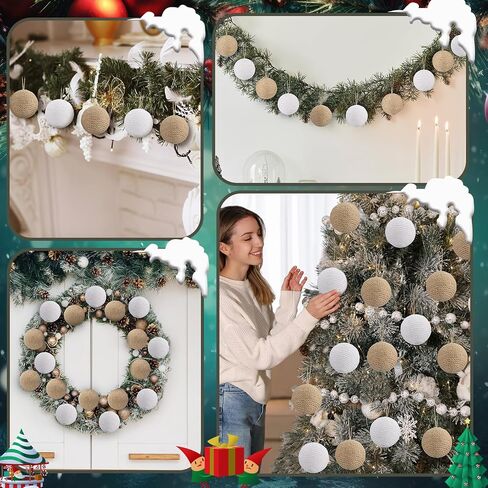 16 Pcs Rustic Christmas Ball 2.24 Inches Neutral Jute Rope Hanging Balls Farmhouse Christmas Tree Ornaments for Xmas Centerpiece Bowls Home Tabletop Vase Tray Bowl Filler in Saudi Arabia