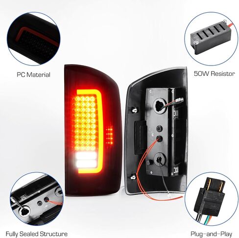 LED Tail Light + 3rd Light Light Fit لـ Dodge RAM 1500 2007-2008 ، مناسب لـ Dodge RAM 2500 3500 2007-2009 (نوع هالوجين ، إصدار LED المصنع) مجموعة مصباح خلفي خلفي ، عدسة دخان in Saudi Arabia