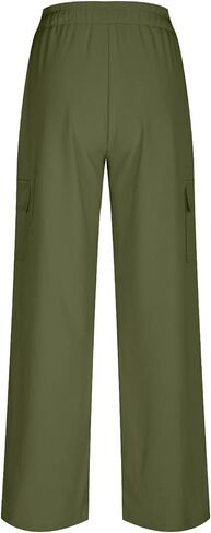 Generic Wide Leg Cargo Pants for Women Drawstring Pants Lightweight Summer Pants High Waist Solid Pant Flowy Pant with Pocket in Kuwait