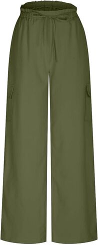 Generic Wide Leg Cargo Pants for Women Drawstring Pants Lightweight Summer Pants High Waist Solid Pant Flowy Pant with Pocket in Kuwait