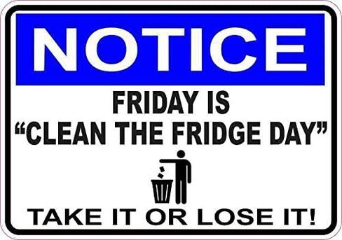 StickerTalk Notice Friday is Clean The Fridge Day Vinyl Sticker, 5 inches by 3.5 inches in Saudi Arabia