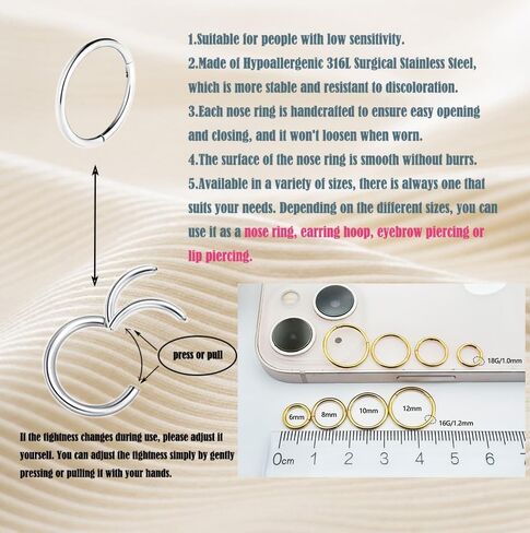 4Pair 8Pcs 16G/18G set Surgical Stainless Steel Septum Hinged Clicker Segment Nose Rings Hoop Helix Cartilage Daith Tragus Sleeper Earrings Body Piercing for Women Men 6mm 8mm 10mm 12mm in Saudi Arabia