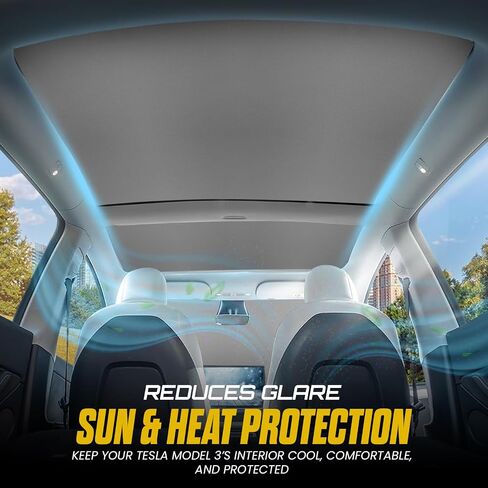 Tesla Model 3 Sunshade Roof, T-Shape Tesla Model Sunshade with Suction Tubes for Easy Installation, Tesla Model 3 Window Shade, Protects Tesla Model Interior, Enhances Driving Comfort in Saudi Arabia