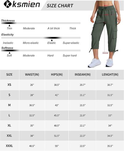 KSMIEN نساء المشي لمسافات طويلة كابريس سريعة الجافة خفيفة الوزن السيدات الصيف السراويل البضائع 8 جيوب للتخييم السفر in Kuwait