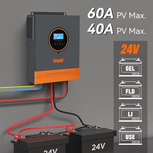 3000W Solar Inverter 24V Built-in 80A MPPT Controller+40A AC Charger, Max.PV Input 4KW,450V, Pure Sine Wave Inverter 3000-watt fit for Lead-Acid and Lithium Batteries in Saudi Arabia
