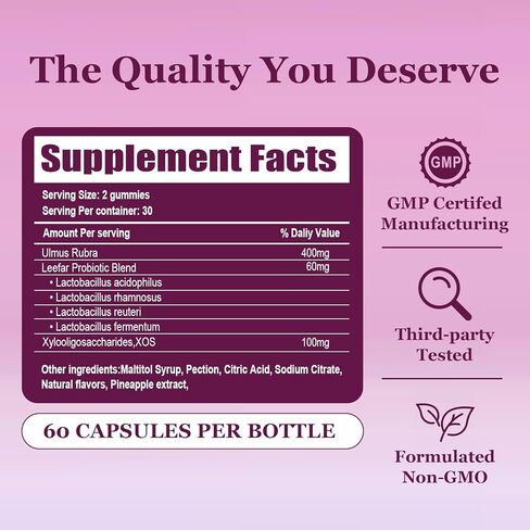 DYALE Her Juicy Feminine Probiotics Gummies for Women | Pineapple Flavor | Supports pH Balance, Gut Health & Immune System | with Slippery Elm, Prebiotics & Lactobacillus Blend | 60 Gummies (1pc) in Kuwait