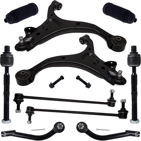 TUCAREST 10Pcs Suspension Kit Fit For 07-12 Hy-undai Santa Fe, 11-13 K-ia Sorento, Front Lower Control Arm w/Ball joint + Outer Inner Tie Rod + Sway Bar + Boots [# K621685 K750204 EV800231 ES800035] in Saudi Arabia