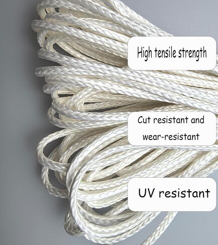 12 Strand Braided UHMWPE Rope -2mm 500kg Fracture Strain - Suitable for Tents, Kiteboarding, and Other (2mmwhite100ft) in Saudi Arabia