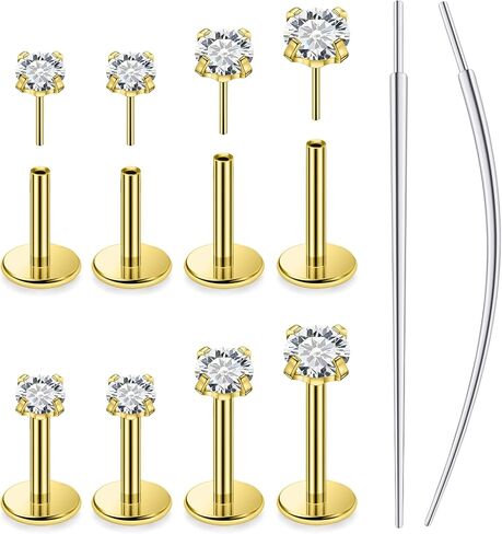 20G 18G 16G Threadless Push in Nose Studs CZ Nose Ring Flat Back Stud Earrings 316L Surgical Steel Tragus Helix Cartilage Earrings Lip Piercing Jewelry For Women Men Gold Silver in Kuwait