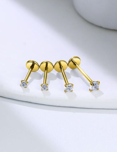 20G 18G 16G Threadless Push in Nose Studs CZ Nose Ring Flat Back Stud Earrings 316L Surgical Steel Tragus Helix Cartilage Earrings Lip Piercing Jewelry For Women Men Gold Silver in Kuwait