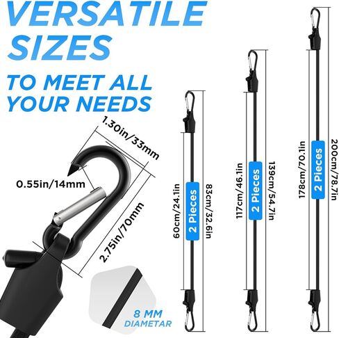 SDTC Tech 6 PCS Adjustable Bungee Cords with Carabiner Hooks, 12/24/36 Inch Elastic Tie Down Strap Ropes for Cargo, Bike, Luggage, Carts, Truck, Tent, etc (Easy to Adjust from 7" to 42") in Saudi Arabia