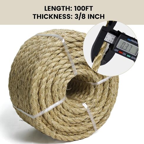 3/8 Inch 100Ft Natural Sisal Rope for Cat Scratcher, Cat Scratching Post Tower Replacement, Recovering and DIY in Saudi Arabia