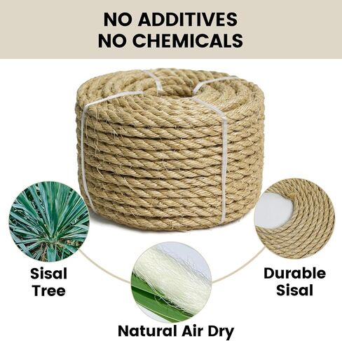 3/8 Inch 100Ft Natural Sisal Rope for Cat Scratcher, Cat Scratching Post Tower Replacement, Recovering and DIY in Saudi Arabia