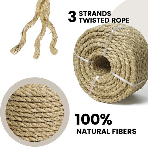 3/8 Inch 100Ft Natural Sisal Rope for Cat Scratcher, Cat Scratching Post Tower Replacement, Recovering and DIY in Saudi Arabia