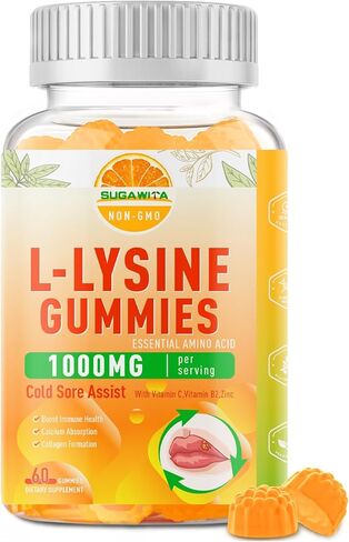 L-Lysine Gummies 1000 mg, Cold Sore Supplement with Immune Support for Lips & Oral, Chewable L Lysine Gummies for Adults & Kids, Boost Immune & Collagen, Non-GMO, Vegan, Gluten Free - 120 Counts in Kuwait