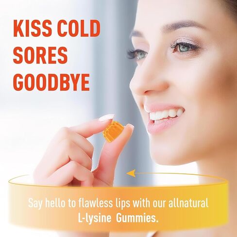 L-Lysine Gummies 1000 mg, Cold Sore Supplement with Immune Support for Lips & Oral, Chewable L Lysine Gummies for Adults & Kids, Boost Immune & Collagen, Non-GMO, Vegan, Gluten Free - 120 Counts in Kuwait