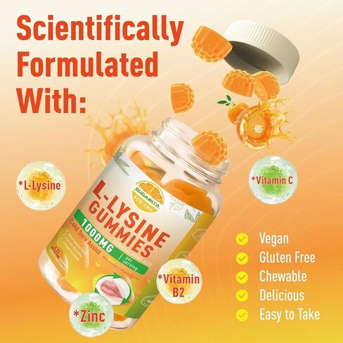 L-Lysine Gummies 1000 mg, Cold Sore Supplement with Immune Support for Lips & Oral, Chewable L Lysine Gummies for Adults & Kids, Boost Immune & Collagen, Non-GMO, Vegan, Gluten Free - 120 Counts in Kuwait