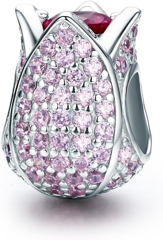 Eternalll Orchid Charms 100% 925 Sterling Silver Pink Enamel Flower Dragonfly Love Heart Bead Charms European Bead fit Pandora Bracelets Beads Crystal Jewelry (Red rose Charms) in Saudi Arabia