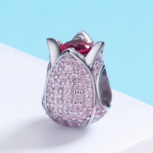 Eternalll Orchid Charms 100% 925 Sterling Silver Pink Enamel Flower Dragonfly Love Heart Bead Charms European Bead fit Pandora Bracelets Beads Crystal Jewelry (Red rose Charms) in Saudi Arabia