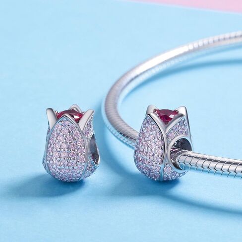 Eternalll Orchid Charms 100% 925 Sterling Silver Pink Enamel Flower Dragonfly Love Heart Bead Charms European Bead fit Pandora Bracelets Beads Crystal Jewelry (Red rose Charms) in Saudi Arabia