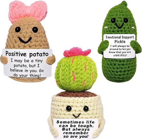 Emotional Support Crochet Gifts,3PCS Positive Potato Pickle Crochet Cactus Dolls,Funny Positive Crochet Christmas Birthday Gifts,Best Friends for Office Decor (Cactus+Potato+Pickle) in Saudi Arabia