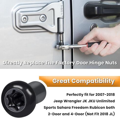 Door Hinge Nuts Replacement Screws for Jeep Wrangler JK JKU Sports Sahara Freedom Rubicon Unlimited 2-Door 4-Door 2007-2018 Exterior Accessories Black (4 PCS) in Saudi Arabia