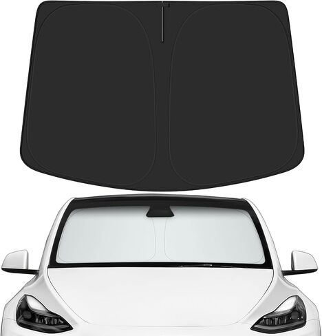 Car Windshield Sun Shade for Tesla 2016-2025 Model Y Accessories (OEM Design) Reflective Foldable Heat Insulation Sunshade for Ultimate Protection in Kuwait