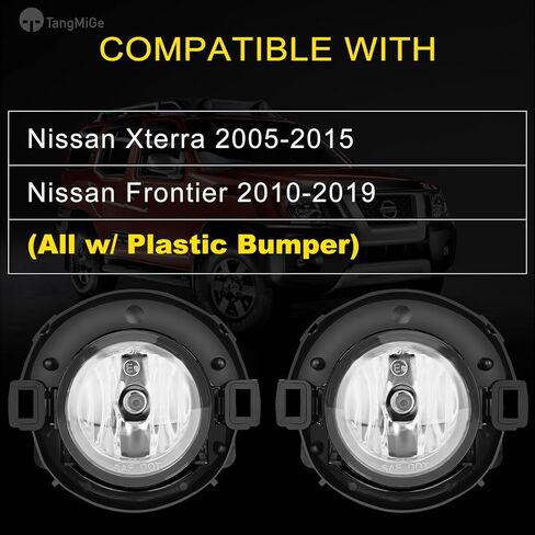 TangMiGe Fog Lights compatible with Nissan Xterra 2005-2015, Nissan Frontier 2010-2019, with Plastic Bumper Only, 1 Pair Fog Lamps, 26150EA025 NI2590102 (Clear) in Kuwait