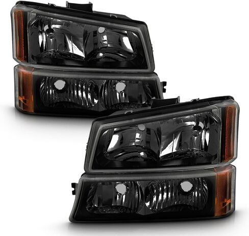 ACANII - For Black Smoke 2003-2006 Chevy Silverado Avalanche Headlights+Bumper Lamps 4PC Set Driver + Passenger Side in Kuwait