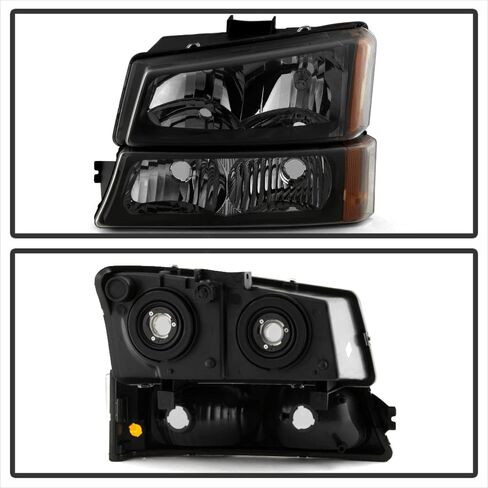 ACANII - For Black Smoke 2003-2006 Chevy Silverado Avalanche Headlights+Bumper Lamps 4PC Set Driver + Passenger Side in Kuwait