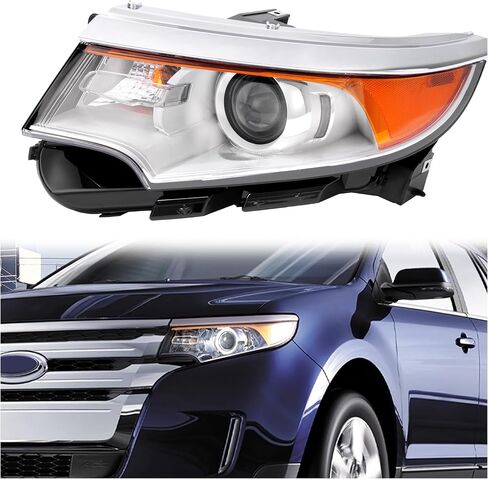 HECASA Left Projector Headlight w/Bulb Compatible with 2011-2014 Ford Edge Replacement for FO2502291 BT4Z13008B Headlamp Front Lamp Clear Lens Chrome Housing - Driver Side in Saudi Arabia