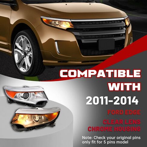 HECASA Left Projector Headlight w/Bulb Compatible with 2011-2014 Ford Edge Replacement for FO2502291 BT4Z13008B Headlamp Front Lamp Clear Lens Chrome Housing - Driver Side in Saudi Arabia
