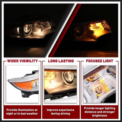 HECASA Left Projector Headlight w/Bulb Compatible with 2011-2014 Ford Edge Replacement for FO2502291 BT4Z13008B Headlamp Front Lamp Clear Lens Chrome Housing - Driver Side in Saudi Arabia