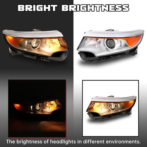 HECASA Left Projector Headlight w/Bulb Compatible with 2011-2014 Ford Edge Replacement for FO2502291 BT4Z13008B Headlamp Front Lamp Clear Lens Chrome Housing - Driver Side in Saudi Arabia