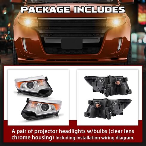 HECASA Left Projector Headlight w/Bulb Compatible with 2011-2014 Ford Edge Replacement for FO2502291 BT4Z13008B Headlamp Front Lamp Clear Lens Chrome Housing - Driver Side in Saudi Arabia