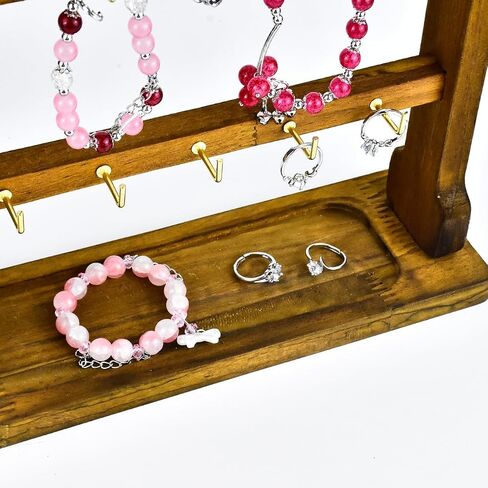 4 Layers of Wooden Display Eacks With Hooks for Necklaces. Rings, Earrings, Bracelets, And Other Jewelry Storage Display Rack in Saudi Arabia