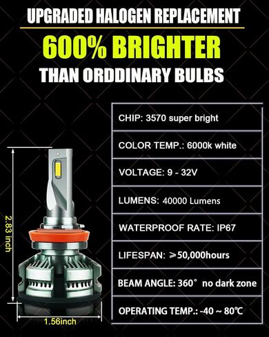 9005/HB3 H11 Bulbs Combo H8 H9 Fog Bulb, Super Brightness 200W 40000LM H11 and 9005 Powersports Light Bulbs 6000K, Pack of 4 in Saudi Arabia