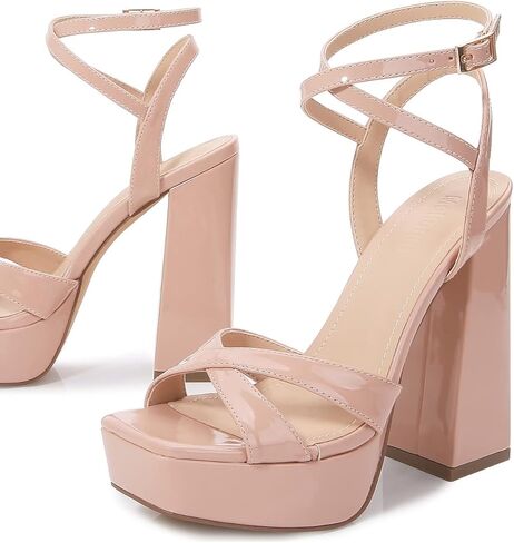 Yooprettyz Women Square Toe منصة مكتنزة عالية الكعوب الرجعية الحزب الراقصة في سهرة الفستان in Kuwait