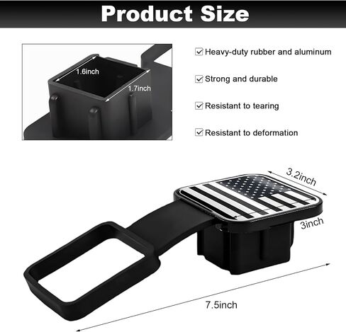 غطاء عقبة المقطورة ، Flag Emblem Trailer Hook Cap Plug Cap Cap استقبال 2 بوصة ، غطاء حماية مستقبل Hitch لمعظم مقطورة شاحنة السيارات ، إكسسوارات السيارات (أسود) in Kuwait