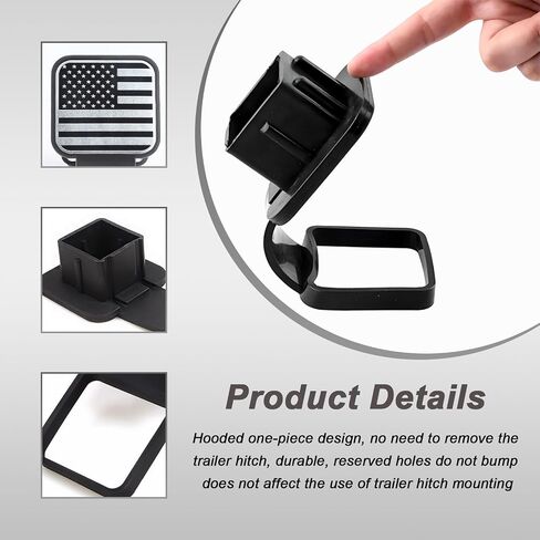 غطاء عقبة المقطورة ، Flag Emblem Trailer Hook Cap Plug Cap Cap استقبال 2 بوصة ، غطاء حماية مستقبل Hitch لمعظم مقطورة شاحنة السيارات ، إكسسوارات السيارات (أسود) in Kuwait