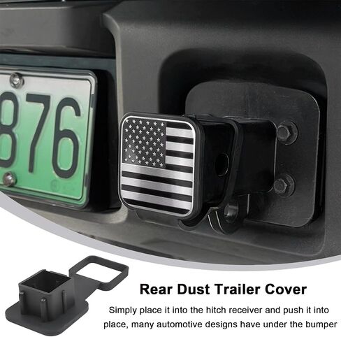 غطاء عقبة المقطورة ، Flag Emblem Trailer Hook Cap Plug Cap Cap استقبال 2 بوصة ، غطاء حماية مستقبل Hitch لمعظم مقطورة شاحنة السيارات ، إكسسوارات السيارات (أسود) in Kuwait