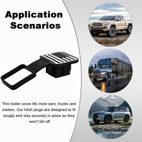 غطاء عقبة المقطورة ، Flag Emblem Trailer Hook Cap Plug Cap Cap استقبال 2 بوصة ، غطاء حماية مستقبل Hitch لمعظم مقطورة شاحنة السيارات ، إكسسوارات السيارات (أسود) in Kuwait