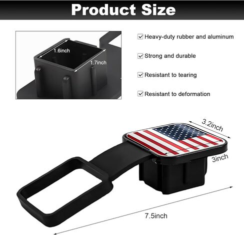 غطاء عقبة المقطورة ، Flag Emblem Trailer Hook Cap Plug Cap Cap استقبال 2 بوصة ، غطاء حماية مستقبل Hitch لمعظم مقطورة شاحنة السيارات ، إكسسوارات السيارات (أسود) in Kuwait