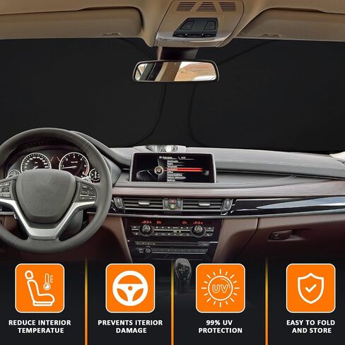 D-Lumina Winshield Sun Shade for 2014-2018 BMW X5 ، حامي درع الشمس الأمامي القابل للطي الكتل الأشعة فوق البنفسجية ، النافذة Sunshade Sun Visor Interior Excalsions in Saudi Arabia