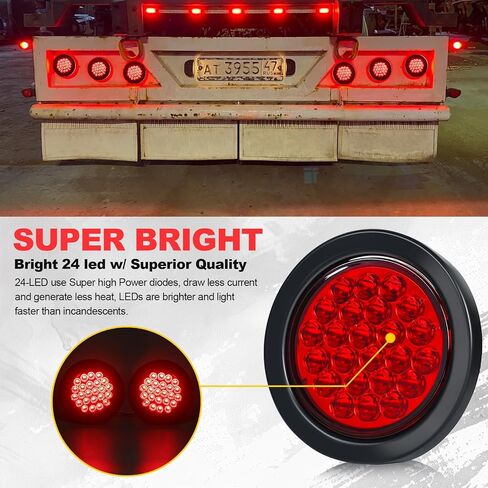 5Pcs 2 Inch Round Led Trailer Side Marker Lights, Amber 9 LEDs Clearance Lights for Truck Trailer RV, Sealed Flush Mount w/Grommets and 2-prong Wire Pigtail, 12V, IP67 Waterproof in Saudi Arabia