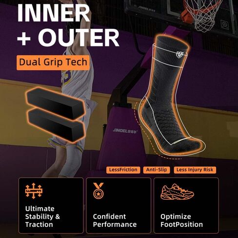 Men's sports crew socks,arch support,grip athletic socks,socks for basketball and tennis,3 pack,black compression sock in Kuwait