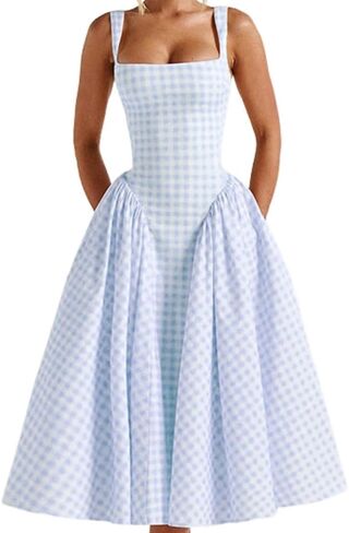 الصيف القماش القطني الطويل اللباس مشد مربع الرقبة الدانتيل حتى غير رسمية Sundress عصف in Saudi Arabia