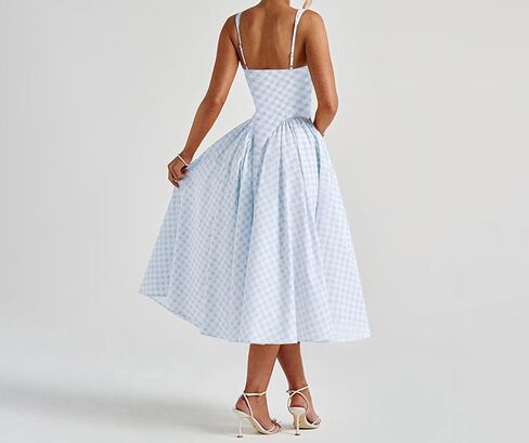 الصيف القماش القطني الطويل اللباس مشد مربع الرقبة الدانتيل حتى غير رسمية Sundress عصف in Saudi Arabia