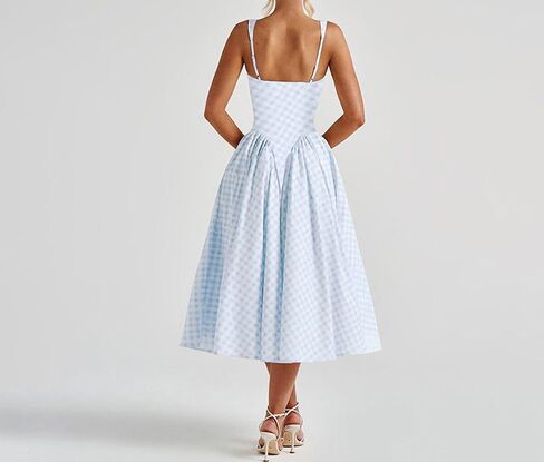 الصيف القماش القطني الطويل اللباس مشد مربع الرقبة الدانتيل حتى غير رسمية Sundress عصف in Saudi Arabia