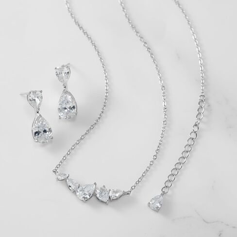 SWEETV Teardrop Bridal Jewelry Set for Wedding, Silver Cubic Zirconia Backdrop Necklace Earrings Set for Bridal Bridemaid, Marquise Jewelry Set for Women Prom Costume Wedding in Saudi Arabia